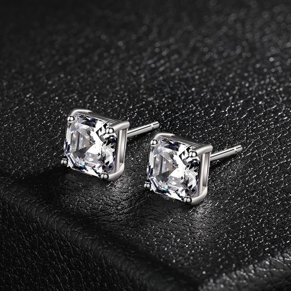 1.5Ct Sterling Silver Asscher Cut 6.43mm Classic Stud Square Diamond Studs - Picture 9 of 16